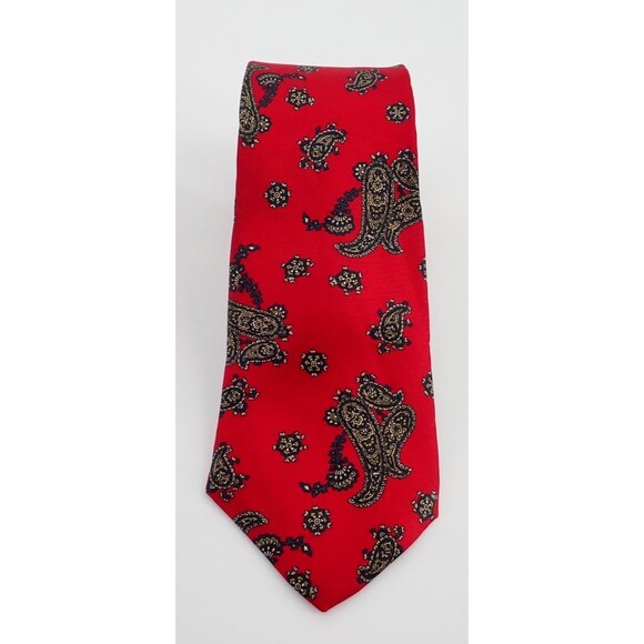 Christian Dior Men's 100% Silk Neck Tie Red Paisley WPL 125 Vintage 54" x 3.5" - Picture 1 of 9